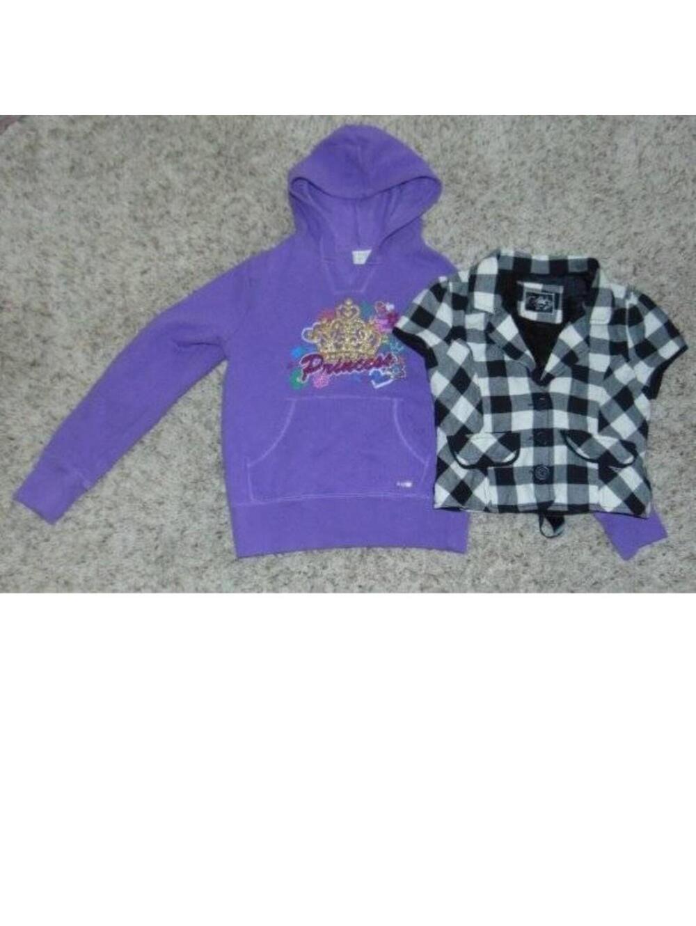 Justice & Childrens Place 2 Hoodie Shirts 10 Girls Purple Princess Black Check